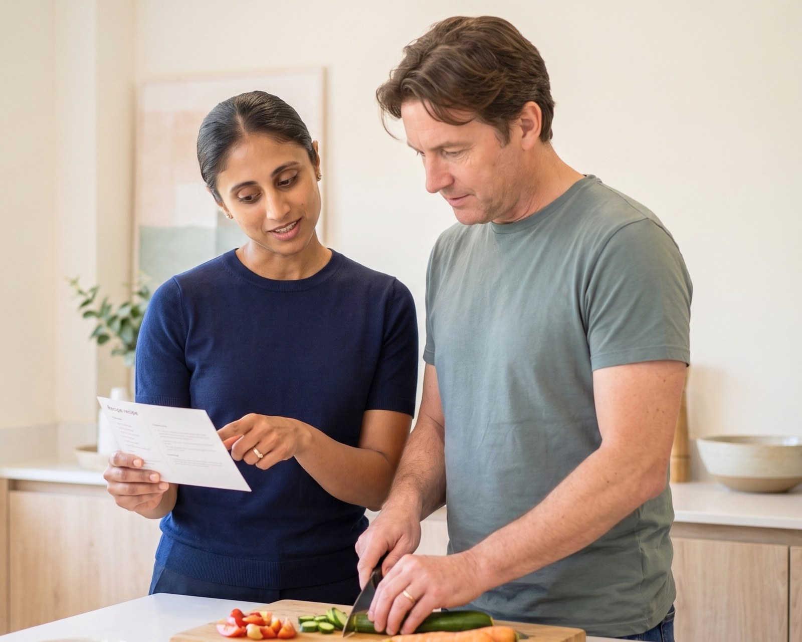 Your occupational therapist supporting a client to prepare a meal in his kitchen